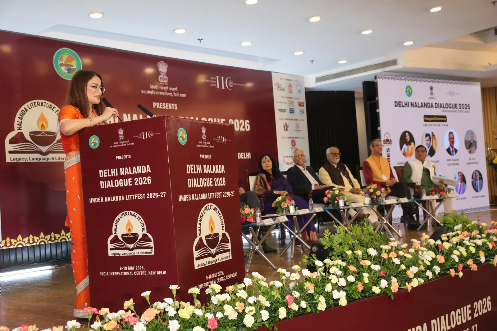 Ms. D. Aaliya addressing the Delhi Nalanda Dialogue 2026 from the podium
